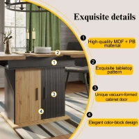 Telescopic Dining Table with Double-Sided Extension System, Modern Extension Table with Height-Adjustable Shelves, 140L x 80W x 75H cm, Black+Natural(m-5)