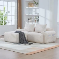 Modular 2-Seater Sofa with Foam-Filled Plush Seats, Beige Corduroy Couch with Built-In Cup Holder, 200L x 174W x 80H cm, Beige(m-1)