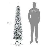HOMCOM Kunstkerstboom, besneeuwd, slank ontwerp, brandveilig, 180 cm, Groen/Wit(m-3)