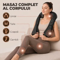 HOMCOM Masajer Cervical cu Încălzire pentru Spate, Gât și Umeri, Schimbare Automată a Direcției, Negru(m-6)