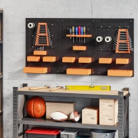 HOMCOM Organizador de Herramientas de Pared de 33 Piezas 120x60 cm con Ganchos Contenedores y Estantes  Negro y Naranja(m-9)