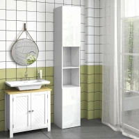 kleankin Meuble colonne de salle de bain 2 placards avec étagères réglables + 2 niches 30 x 30 x 181,5 cm blanc(m-2)