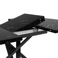 Extendable Dining Table with Marble-Effect Top, Space-Saving Round Table with Sturdy X-Shaped Metal Frame, 100L x 100W x 75.5H cm, Black(m-8)