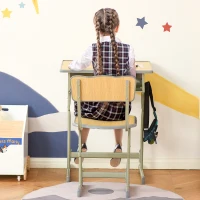 HOMCOM Height Adjustable Kids Desk and Chair Set with Storage Compartment, Bag Hook and Pen Holder, for 6-12 Years, Grey(m-9)
