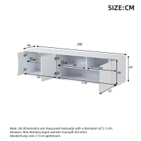 Freestanding TV Cabinet with LED Ambient Lighting and Tempered Glass Display, Modern Lowboard with 3 Doors, 180L x 40W x 45H cm, White(m-3)