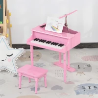HOMCOM Piano à queue enfant en bois Piano enfant clavier de piano 30 touches - tabouret et pupitre inlus - Instrument de Musique - MDF rose(m-2)