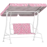 AIYAPLAY 2-Sitzer Kinder Hollywoodschaukel mit verstellbarem Sonnendach, Sicherheitsgurt, für 3-6 Jahre Kinder bis 60 kg Rosa(m-12)