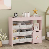AIYAPLAY Kids Toy Storage, 9 Removable Fabric Bins, Wooden Toy Storage Units for Toys and Books for Bedroom, Nursery, Pink(m-8)