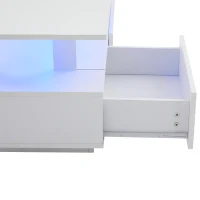 Sleek LED Coffee Table with App-Controlled Lighting, Stylish Center Table with Open Storage Shelf, 100L x 50W x 42.5H cm, White(m-12)