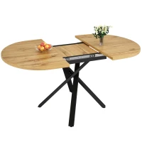 Extendable Dining Table with Sturdy X-Shaped Metal Frame, Space-Saving Convertible Table with Adjustable Feet, 100L x 40W x 75.5H cm, Wood(m-13)