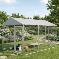 PawHut Außen-Hundezwinger mit verzinktem Gitter und Schloss, aus Stahl und Oxford-Gewebe, 4x2.3x2 m, Silber(m-6)
