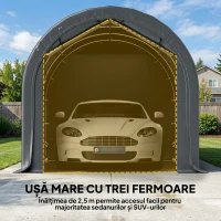 Outsunny Carport 3x6m, Garaj Portabil cu Ușă și Ferestre, Gri Închis(m-6)