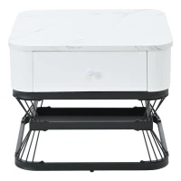 Nesting Coffee Table Set with Open Storage Shelf, Space-Saving Center Table Set with MDF Tops, 70L x 70W x 45H cm, White+Black(m-11)
