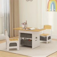 AIYAPLAY Kids Table and Chair Set, Toddler Table and 2 Chairs Set with 6 Removable Drawers, for Boys Girls Ages 3-8, Natural(m-10)