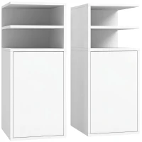 HOMCOM Set mit 2 Nachttischen fürs Schlafzimmer, Tür, offene Fächer, für kleine Räume, 25x30x60 cm, Weiß(m-1)