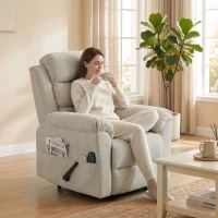 HOMCOM Sillón Masajeador Reclinable Manual 135° con Calefacción Chenilla Crema(m-4)