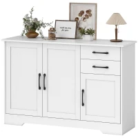 HOMCOM Sideboard z 2 szufladami, nowoczesna szafka do przechowywania, regulowana półka i 3 drzwi, Biały(m-11)