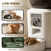 PawHut Futterautomat Katze mit Kamera, 2,4 GHz WLAN, App-Steuerung, 4L Futterautomat für 1–10 Mahlzeiten, 2-Wege-Audio(m-4)
