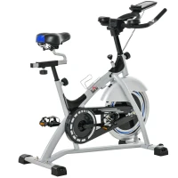 HOMCOM Speedbike Indoor Fitnessbikes mit 15KG Schwungrad verstellbare Widerstandsstufen Home Gym bis 180KG Fahrradtrainer LCD-Monitor Metall ABS Silber+Schwarz(m-1)