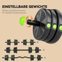 SPORTNOW Verstelbaar halterset 20 kg – halters & lange halter voor krachttraining(m-5)