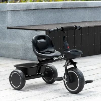 AIYAPLAY Triciclo per Bambini 2-5 Anni con Seduta Regolabile, Bicicletta per Bambini con Cestino e Parafango, Nero(m-10)