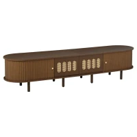Modern TV Stand with 2 Rattan-Effect Drawers, Durable Media Unit with Large Storage, 180L x 40W x 40H cm, Walnut(m-14)