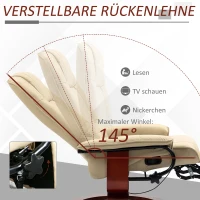 HOMCOM Relaxfauteuil, verstelbaar, ligfunctie, tot 120 kg, kunstleer, 78 x 87 x 100 cm, crème(m-4)