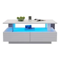 Sleek LED Coffee Table with App-Controlled Lighting, Stylish Center Table with Open Storage Shelf, 100L x 50W x 42.5H cm, White(m-2)