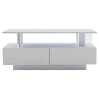 Sleek LED Coffee Table with App-Controlled Lighting, Stylish Center Table with Open Storage Shelf, 100L x 50W x 42.5H cm, White(m-10)