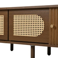 Stylish Oval TV Cabinet with Rattan-Style Fronts, Sturdy Lowboard with 30 kg Load Capacity, 180L x 40W x 40H cm, Walnut(m-12)