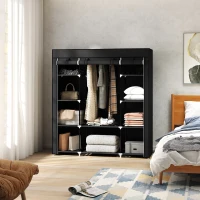 HOMCOM Stoffschrank aus Vlies, Faltschrank, 1 Kleiderstange, 9 Regale, 150 cm x 43 cm x 162,5 cm, Schwarz(m-10)