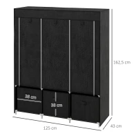 HOMCOM Armadio in Tessuto Guardaroba Pieghevole Salvaspazio 125x43x162.5cm Nero(m-3)