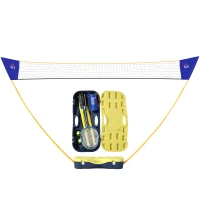 HOMCOM 2.8m Portable Folding Badminton Net Set with 4 Badminton Rackets and 2 Nylon Shuttlecocks for Adults Kids Indoor Outdoor(m-10)