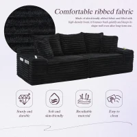 Convertible Sofa Bed with High Backrest and Extra Pillow, Ribbed Corduroy Couch with Dual Side Pockets, 107.5L x 38.5W x 34H cm, Black(m-7)