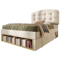 Upholstered Single Bed with Storage Drawers and Compartments, Plush Velvet Bed Frame with Button-Tufted Headboard, 198L x 101W x 120H cm, Beige(m-14)