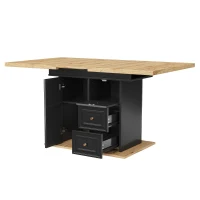 Concealed Telescopic Kitchen Table with High-Density MDF Tabletop, Extendable Dining Table with Built-In Leg Storage, 110L x 80W x 75H cm, Black(m-13)