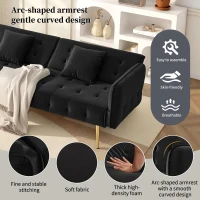2-Seater Sofa Bed with Independently Adjustable Backrests, Space-Saving Folding Sofa with Multi-Position Armrests, 178L x 82W x 70H cm, Black(m-6)