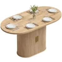 HOMCOM Table à manger ovale pour 6 personnes avec plateau épais portes coulissantes à persienne 6 compartiments chêne(m-7)