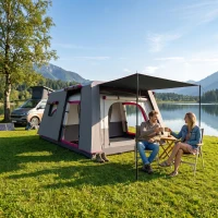 Outsunny Tienda de Campaña Familiar 4 Personas con 2 Habitaciones Zona de Estar y Protección Impermeable 430x305 cm Rojo(m-9)