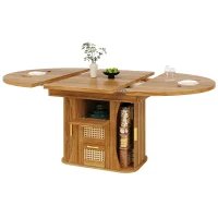 Extendable Dining Table with Sturdy Metal Frame, Space-Saving Center Table with Pull-Out Rattan-Effect Drawers, 118L x 118W x 77H cm, Brown(m-10)