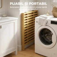 HOMCOM Coș de Rufe din Bambus 64L cu Capac, 2 Saci din Material Oxford Detașabili și Lavabili, Culoare Lemn(m-8)