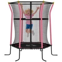 HOMCOM Trampolin für Kinder, 122 x 111 cm, mit Sicherheitsnetz, gepolstert, Stahl, belastbar bis 50 kg(m-12)