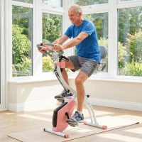 HOMCOM Heimtrainer 2-in-1 Fahrradtrainer mit LCD-Display Pulsmesser verstellbar Sitz Räder, klappbarer Hometrainer Trimmrad mit 8 stufig Magnetwiderstand, Spannseil, Stahl(m-9)