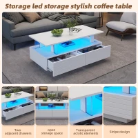 Sleek LED Coffee Table with App-Controlled Lighting, Stylish Center Table with Open Storage Shelf, 100L x 50W x 42.5H cm, White(m-4)
