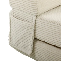 HOMCOM Sofá Cama Plegable 2 en 1 Butaca 2 Plazas Convertible en Terciopelo Acanalado Almohada Bolsillos Laterales Crema(m-13)
