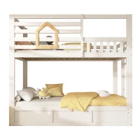 Children's Cabin Bunk Bed with Hydraulic Underbed Storage, Space‑Saving Bed Frame with Integrated Ladder, 200L x 102W x 184H cm, White(m-15)