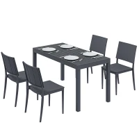 Outsunny Gartenmöbel Set Sitzgruppe 5-teilig Breiter Tisch mit 4 Stapelstühlen Lamelldesign für 4 Personen Dunkelgrau(m-11)
