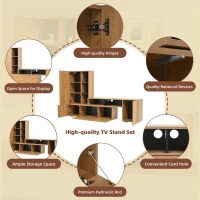 Sleek TV Wall Unit Set with Flexible Length Up to 265 cm, Freestanding Display Cabinet Set with Adjustable Sections, 265L x 35W x 53.5H cm, Wood(m-5)