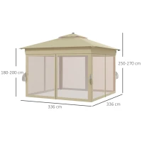 Outsunny Pavillon 3,3x3,3m Wasserabweisend Pop-up Faltpavillon mit LED, Doppeldach, Moskitonetz 4 Seitenteilen Tasche(m-3)