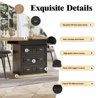 Extendable Dining Table with Wood-Grain High-Density MDF Top, Telescopic Kitchen Table with 2 Drawers, 110L x 80W x 75H cm, Black(m-5)